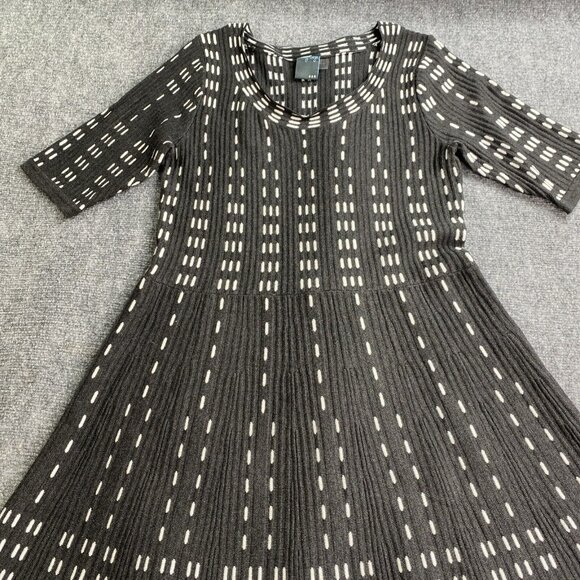 Gabby Style Dress Womens L Sweater Knit Gray White Fit & Flare Midi Scoop Career - Picture 3 of 14